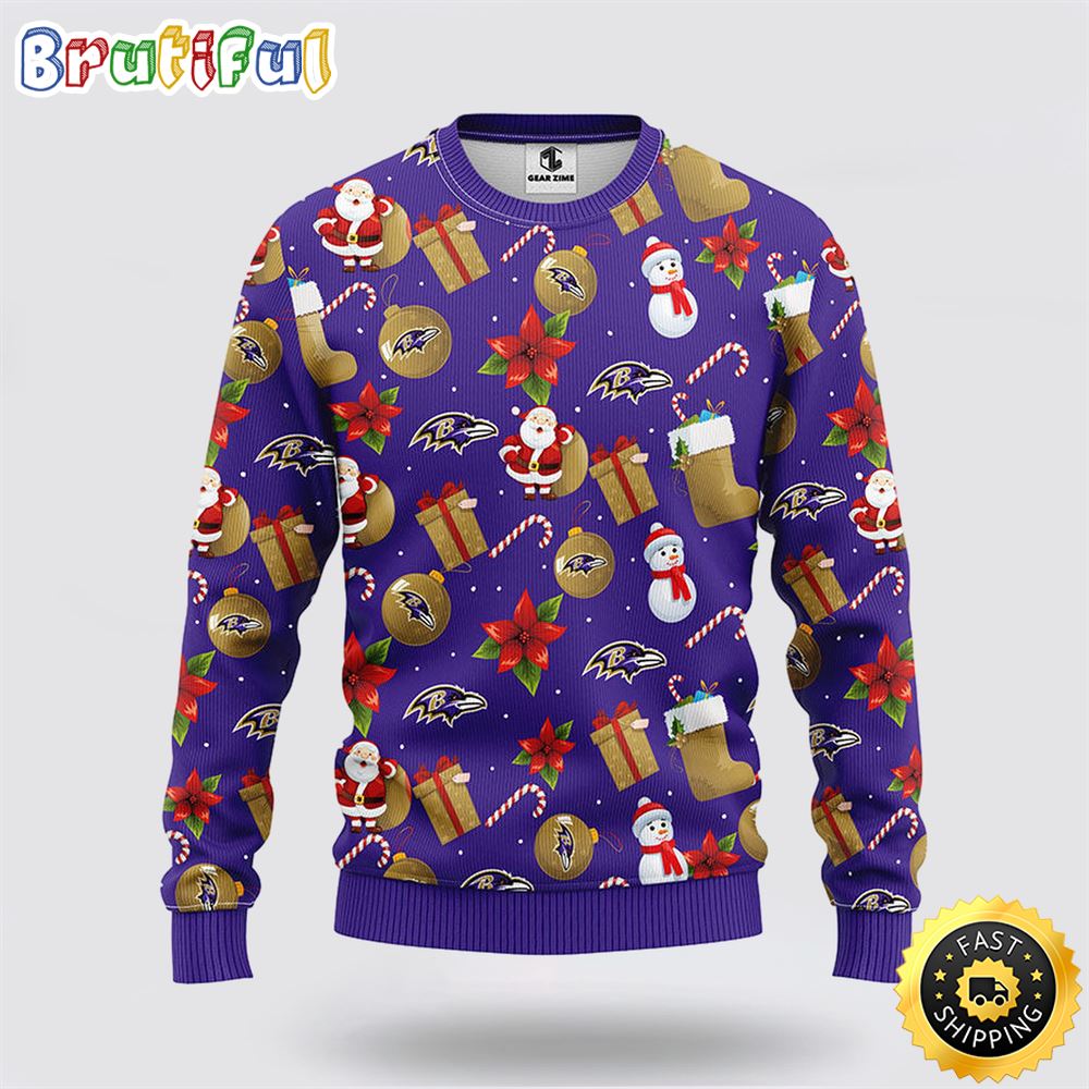 NFL Baltimore Ravens Ugly Sweater Santa Claus Snowman Ugly Christmas Sweater yte8pm.jpg
