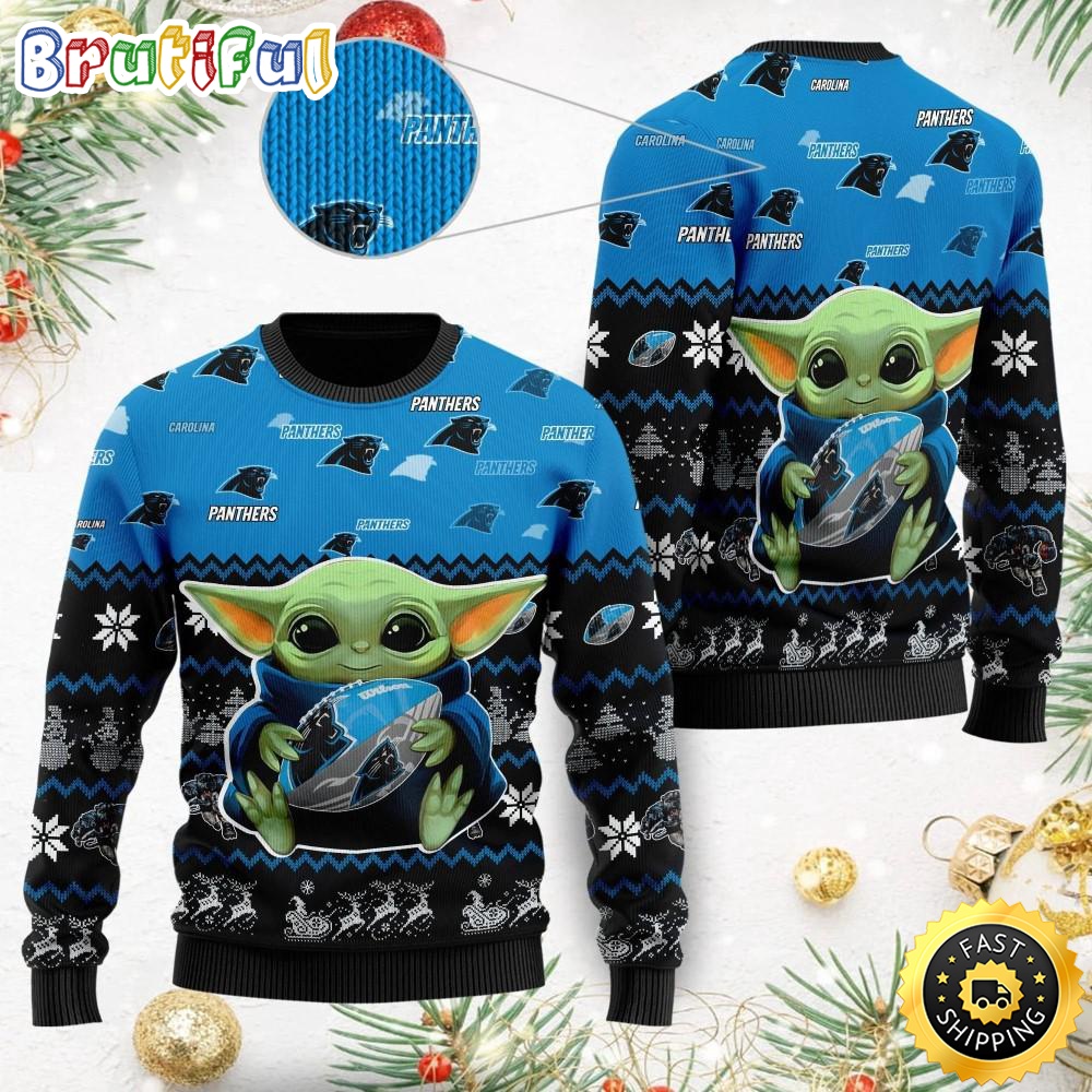 NFL Carolina Panthers Ugly Christmas Sweater Baby Yoda Print Shirts yg3kcv