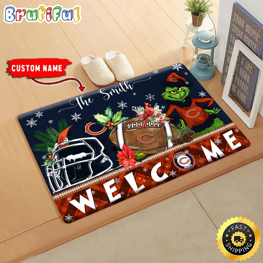 NFL Chicago Bears Doormat Grinch Christmas Welcome Custom Name Football Doormat speywo.jpg