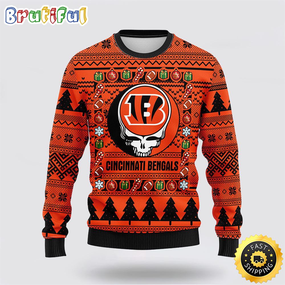 NFL Cincinnati Bengals Ugly Sweater Grateful Dead Ugly Christmas Fleece Sweater qemkwk.jpg