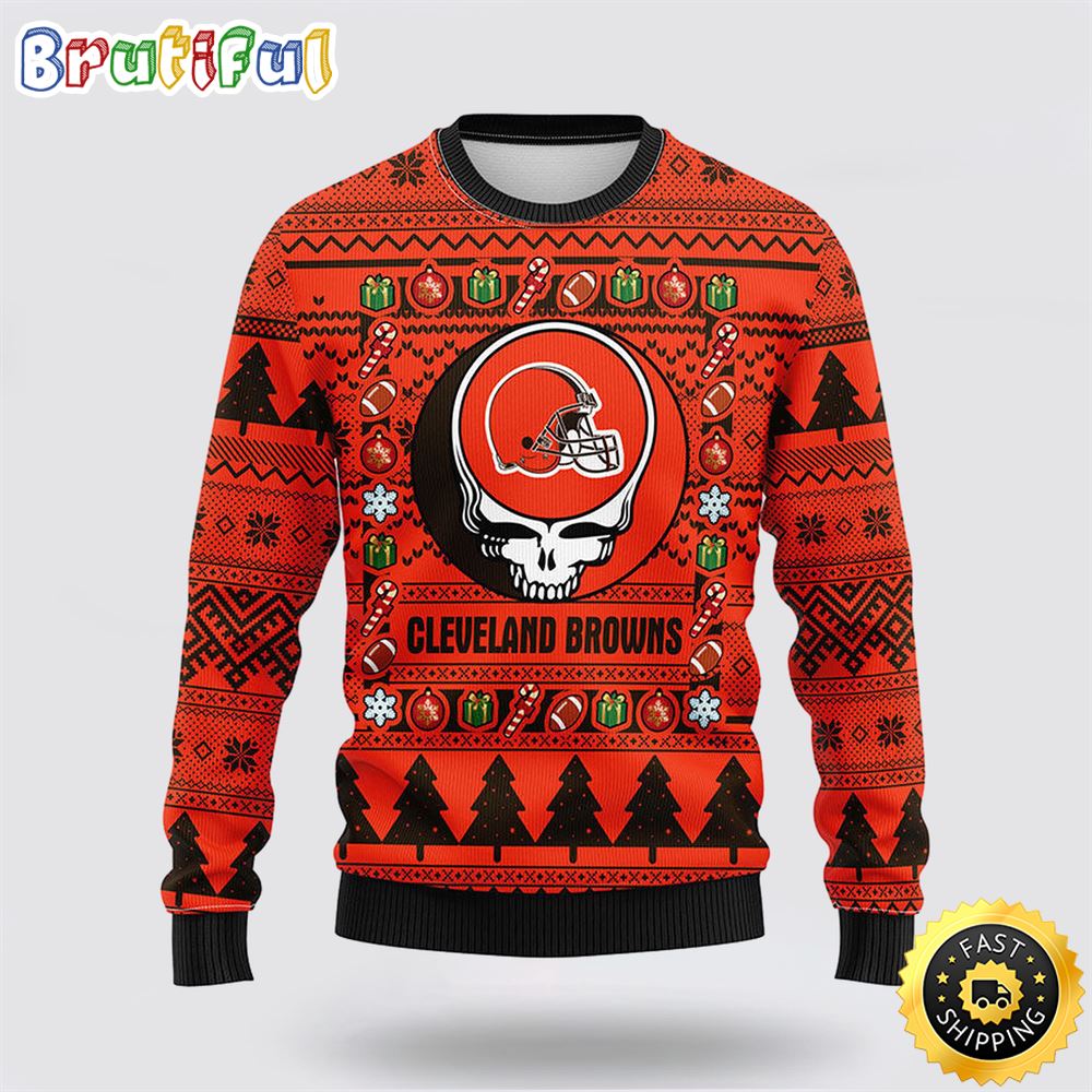 NFL Cleveland Browns Ugly Sweater Grateful Dead Ugly Christmas Fleece Sweater vcygk6.jpg
