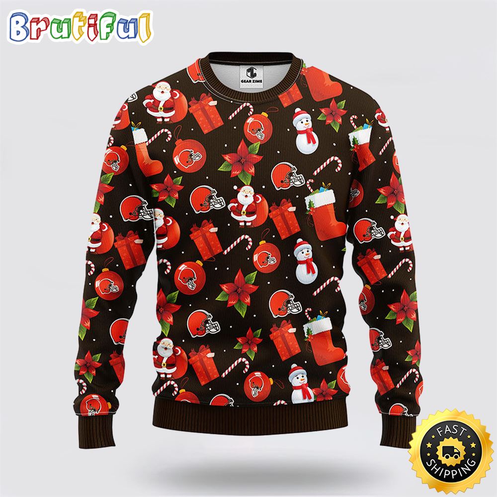 NFL Cleveland Browns Ugly Sweater Santa Claus Snowman Ugly Christmas Sweater bw5irg.jpg