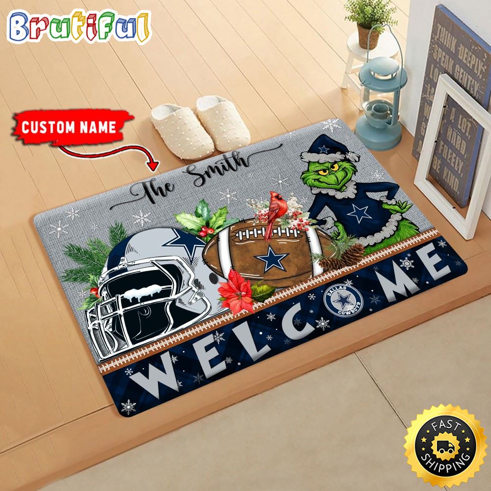 NFL Dallas Cowboys Doormat Grinch Christmas Welcome Custom Name Football Doormat a3mzld.jpg