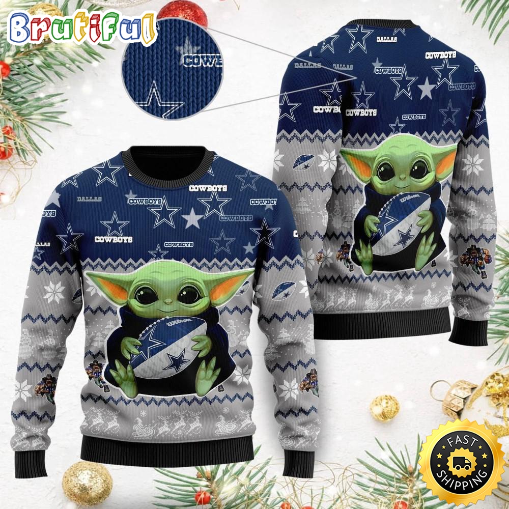 NFL Dallas Cowboys Ugly Christmas Sweater Baby Yoda Print Shirts hkdjaq
