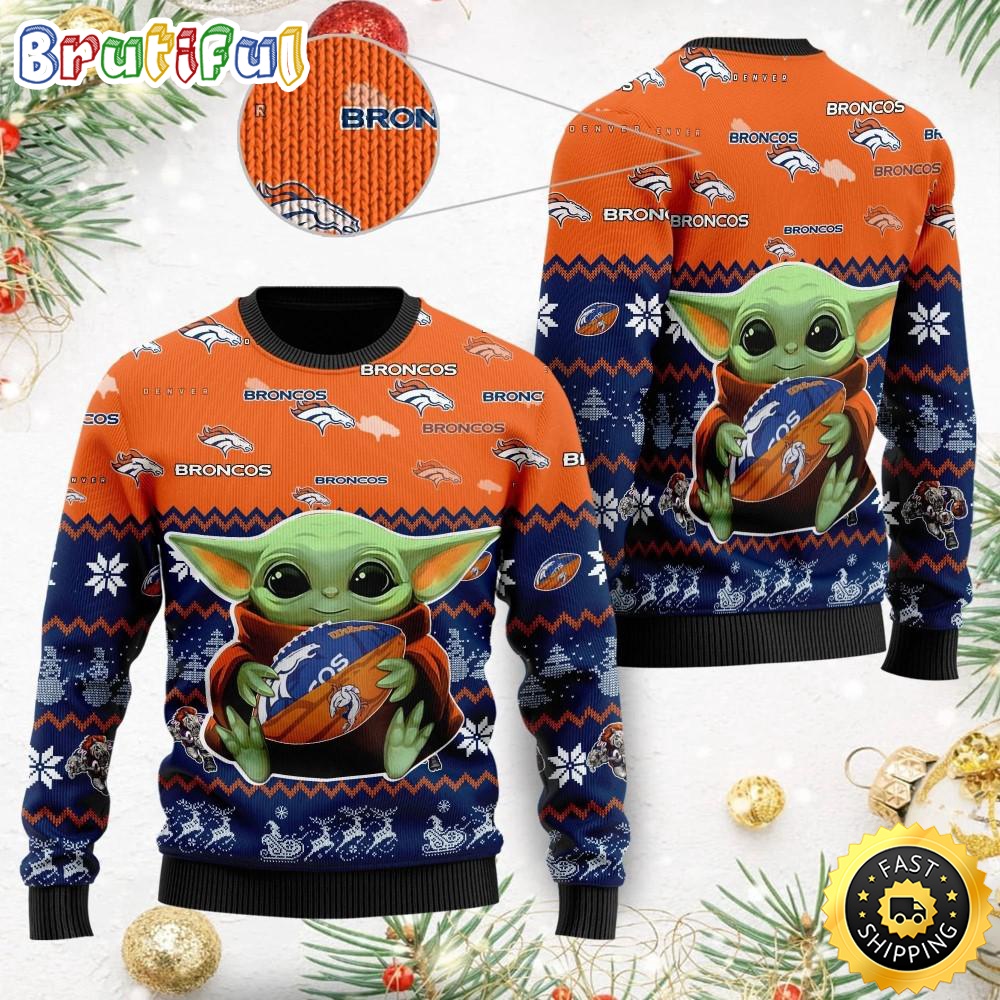 NFL Denver Broncos Ugly Christmas Sweater Baby Yoda Print Shirts g1x6sg