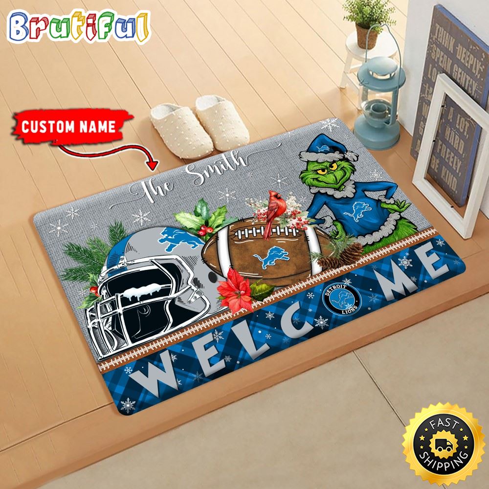 NFL Detroit Lions Doormat Grinch Christmas Welcome Custom Name Football Doormat dmdqit.jpg