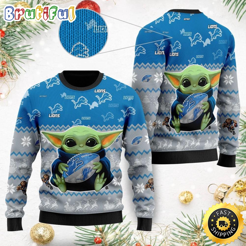 NFL Detroit Lions Ugly Christmas Sweater Baby Yoda Print Shirts gorppl