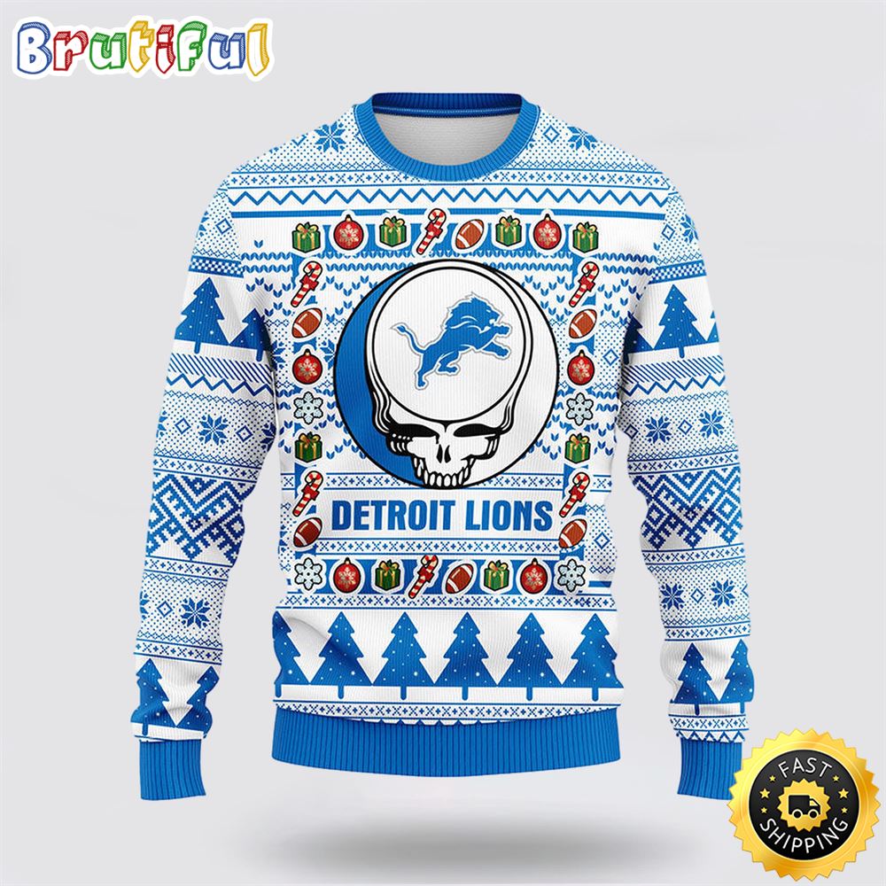 NFL Detroit Lions Ugly Sweater Grateful Dead Ugly Christmas Fleece Sweater h4dwoj.jpg