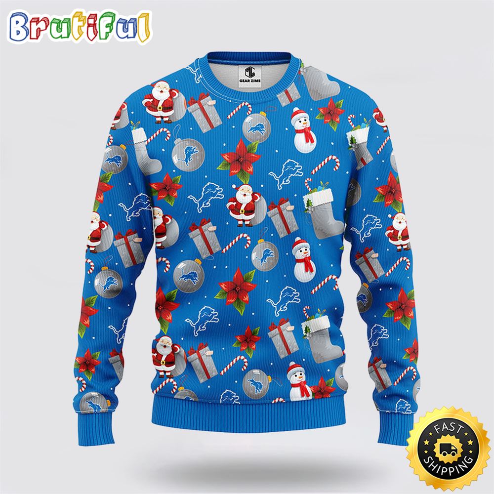 NFL Detroit Lions Ugly Sweater Santa Claus Snowman Ugly Christmas Sweater dymike.jpg