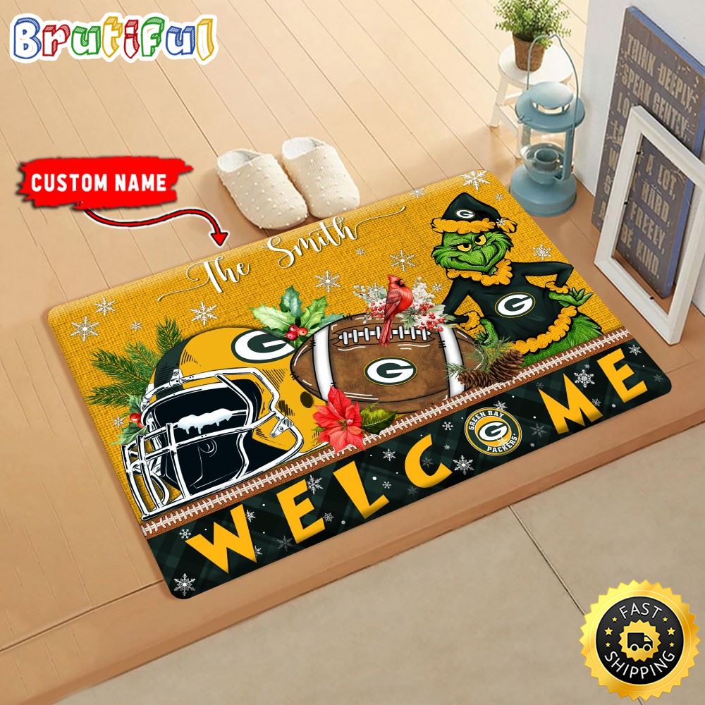 NFL Green Bay Packers Doormat Grinch Christmas Welcome Custom Name Football Doormat uipbyw.jpg