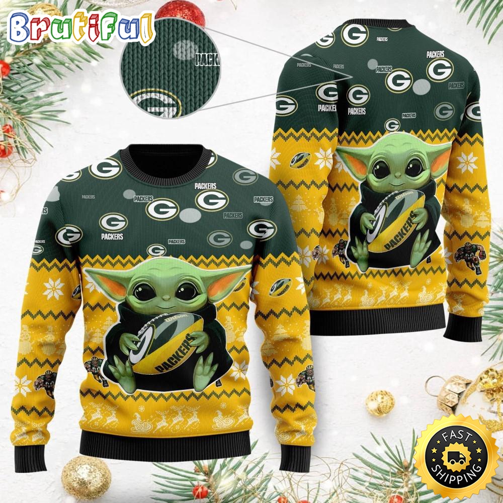 NFL Green Bay Packers Ugly Christmas Sweater Baby Yoda Print Shirts jjstdq