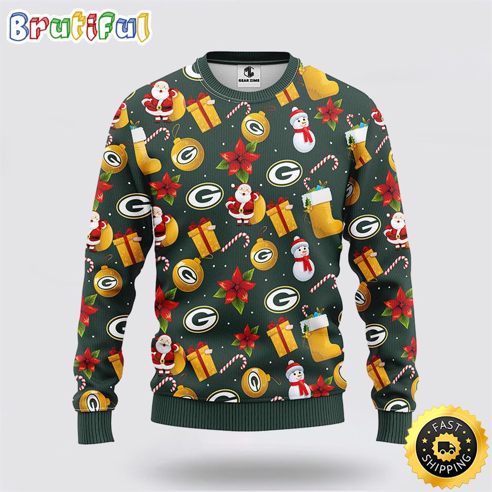 NFL Green Bay Packers Ugly Sweater Santa Claus Snowman Ugly Christmas Sweater vrkbcq.jpg
