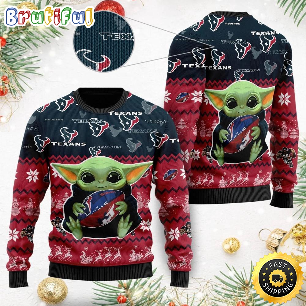 NFL Houston Texans Ugly Christmas Sweater Baby Yoda Print Shirts whl24r