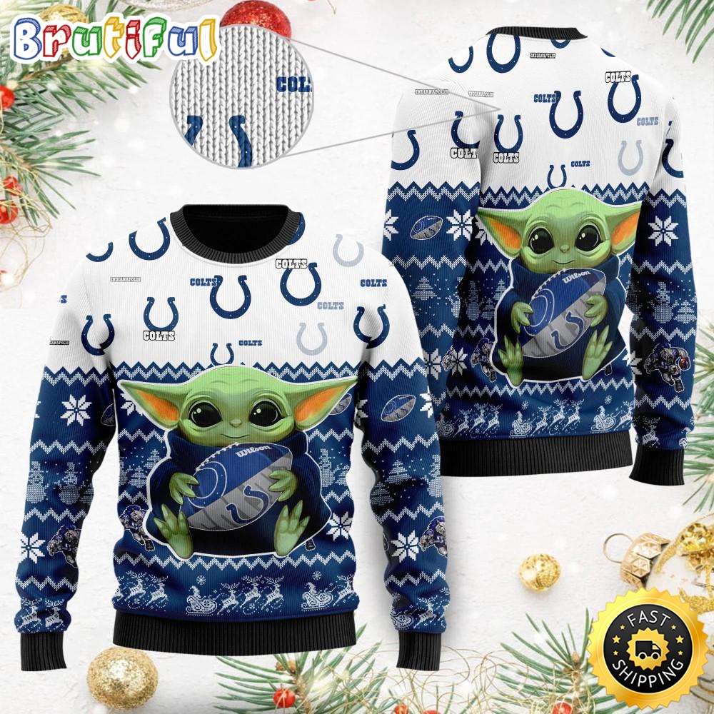 NFL Indianapolis Colts Ugly Christmas Sweater Baby Yoda Print Shirts qp0ocn