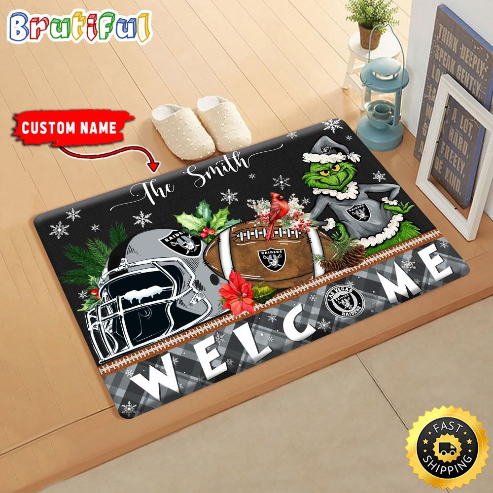 NFL Las Vegas Raiders Doormat Grinch Christmas Welcome Custom Name Football Doormat z1ddrq.jpg