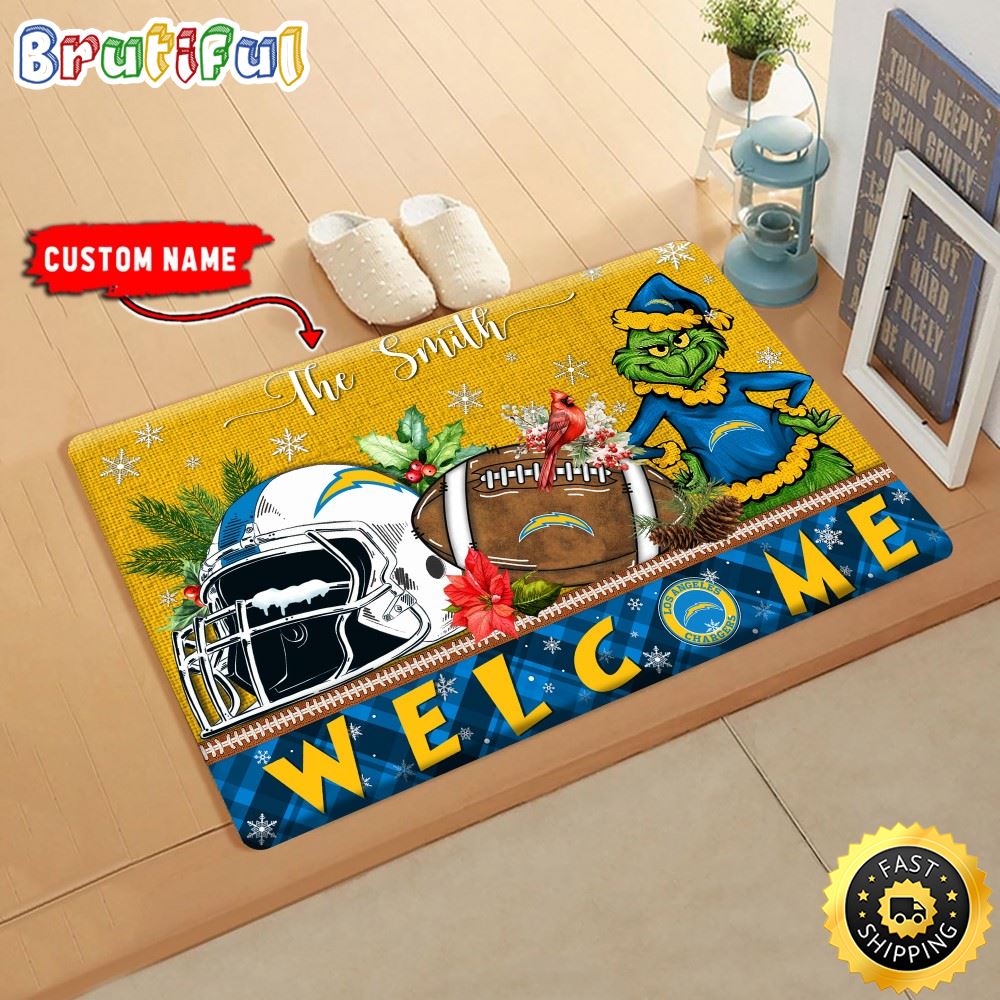 NFL Los Angeles Chargers Doormat Grinch Christmas Welcome Custom Name Football Doormat ko0bkt.jpg