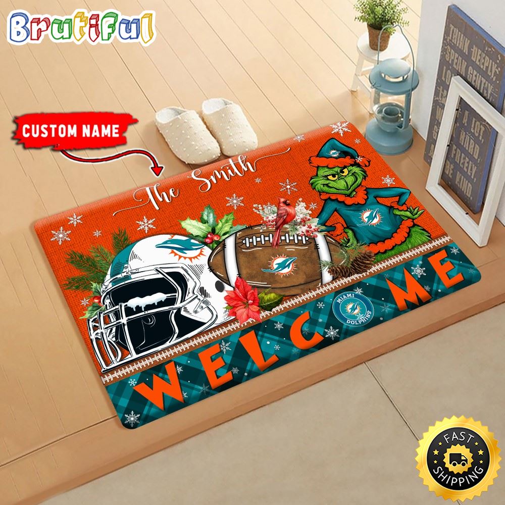 NFL Miami Dolphins Doormat Grinch Christmas Welcome Custom Name Football Doormat o1sv2k.jpg