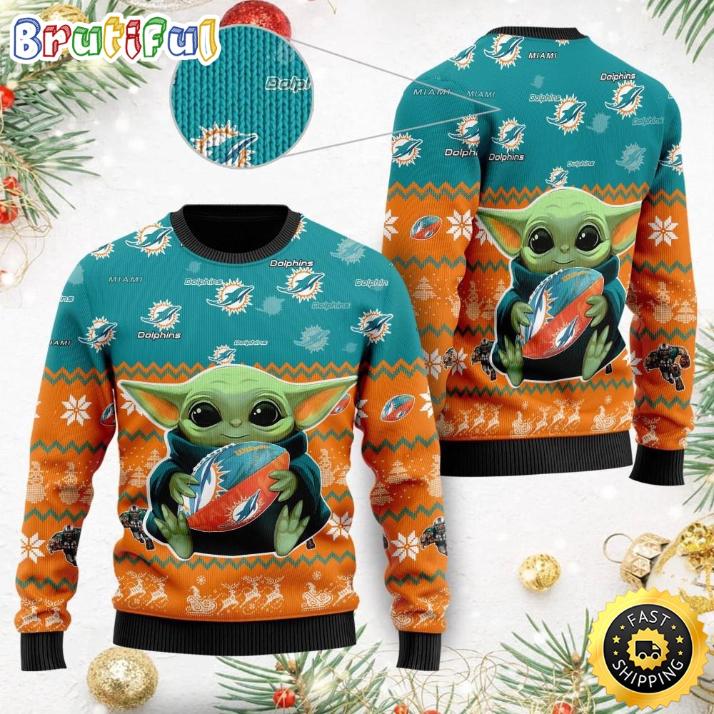 NFL Miami Dolphins Ugly Christmas Sweater Baby Yoda Print Shirts frshrn