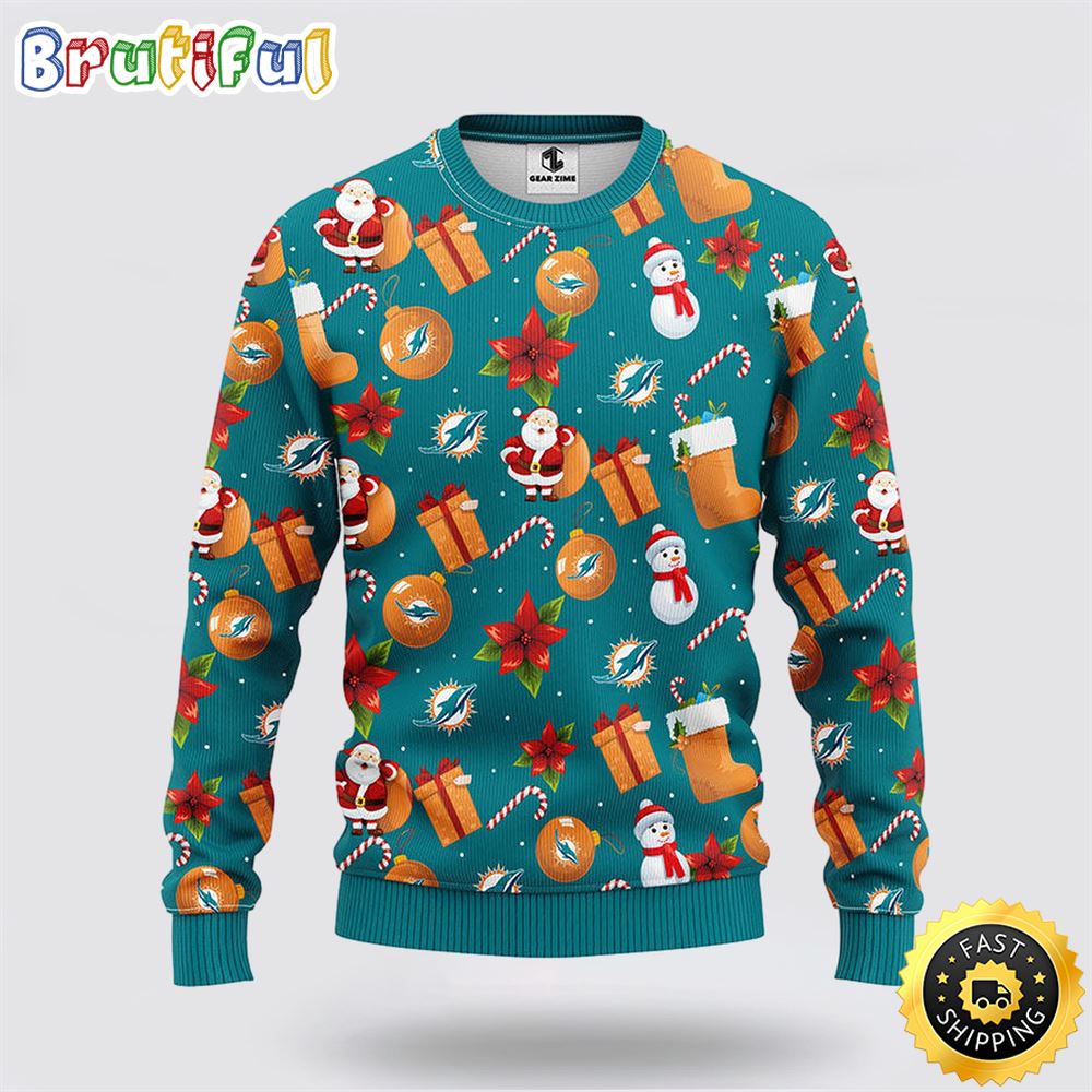 NFL Miami Dolphins Ugly Sweater Santa Claus Snowman Ugly Christmas Sweater ews3ow.jpg