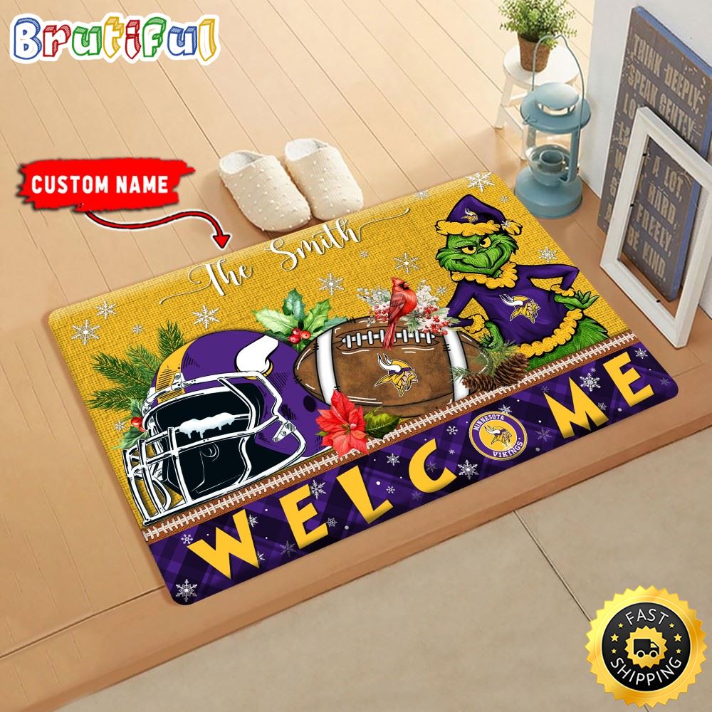 NFL Minnesota Vikings Doormat Grinch Christmas Welcome Custom Name Football Doormat dfmvfn.jpg