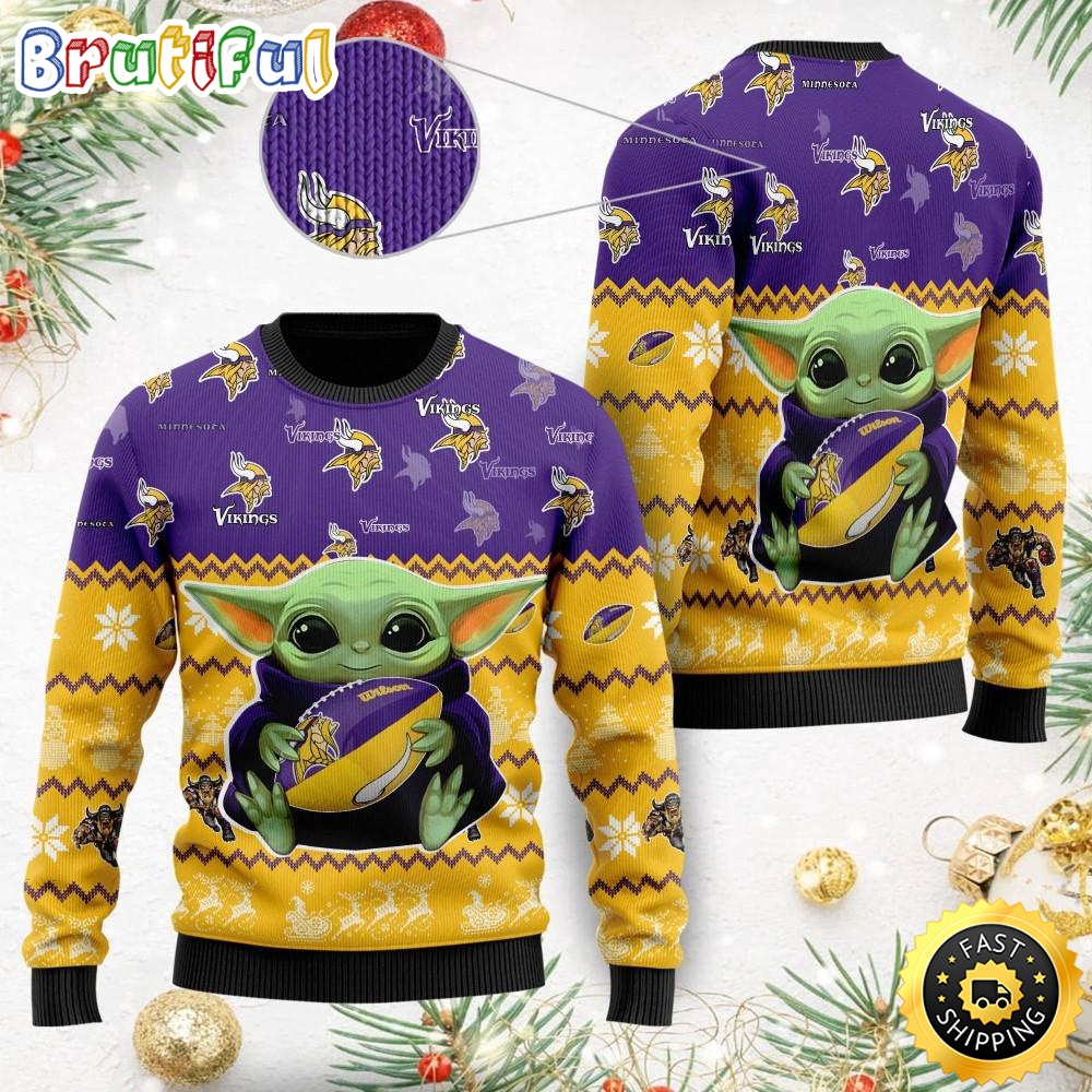 NFL Minnesota Vikings Ugly Christmas Sweater Baby Yoda Print Shirts rtrenb