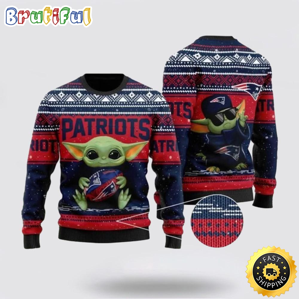 NFL New England Patriots Christmas Ugly Christmas Sweater Baby Yoda 3D Sweater orqdr7