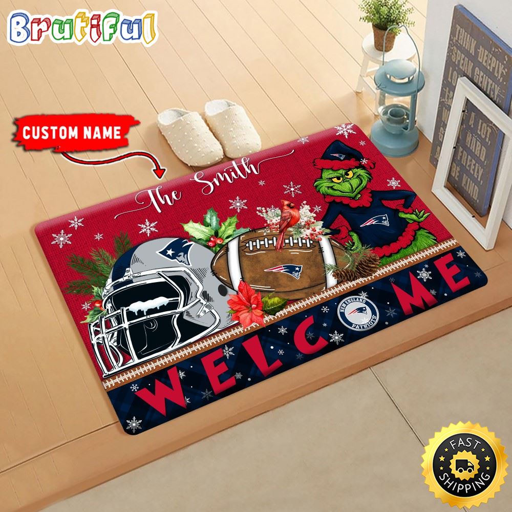NFL New England Patriots Doormat Grinch Christmas Welcome Custom Name Football Doormat klgma3.jpg