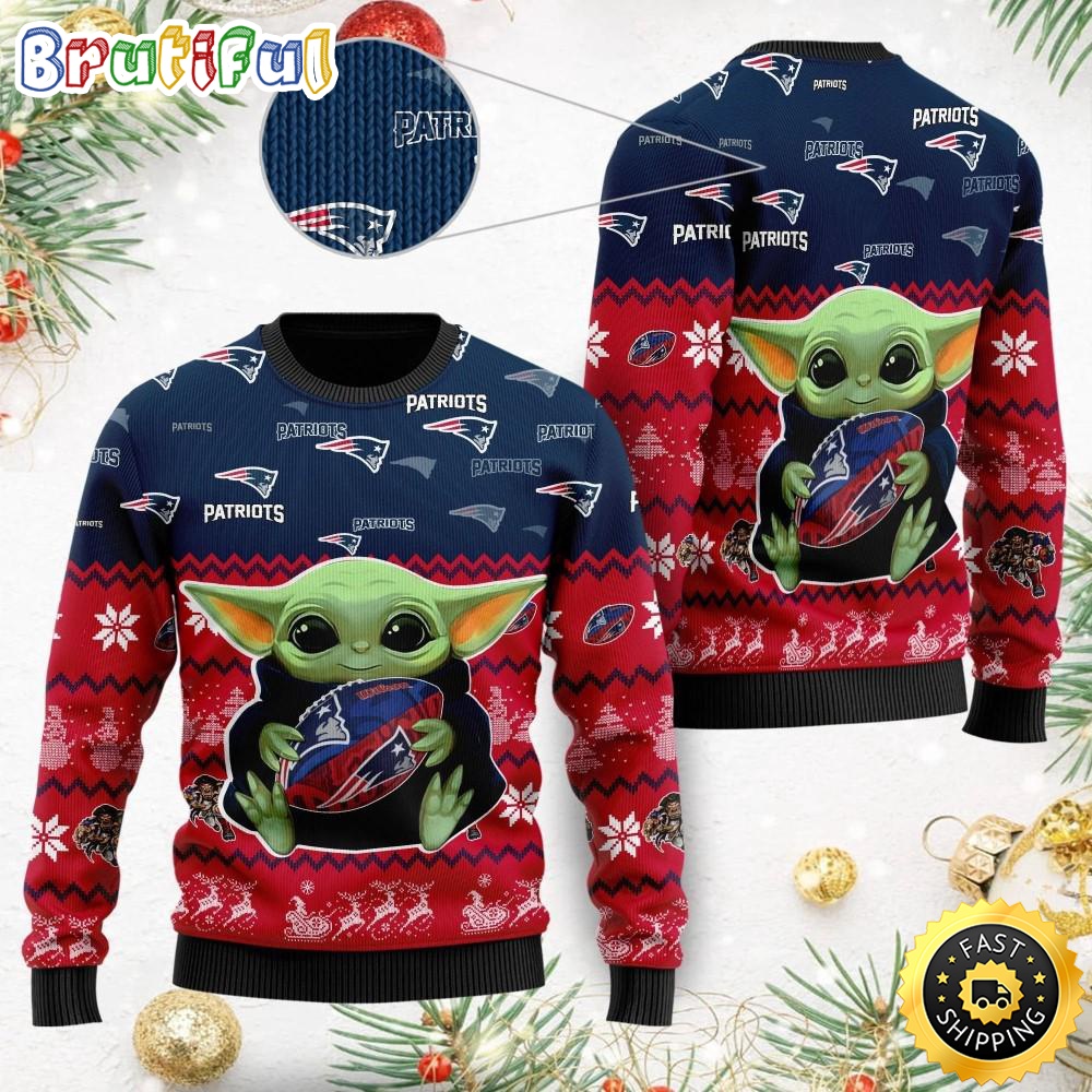 NFL New England Patriots Ugly Christmas Sweater Baby Yoda Print Shirts qj8x9s