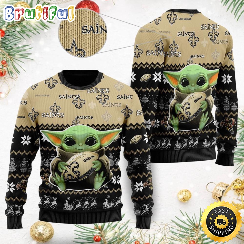 NFL New Orleans Saints Ugly Christmas Sweater Baby Yoda Print Shirts rmejok