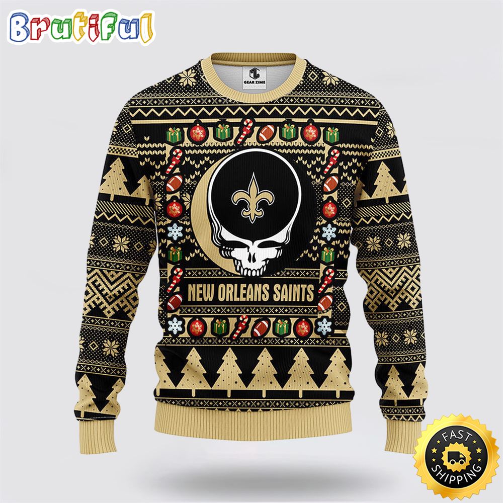 NFL New Orleans Saints Ugly Sweater Grateful Dead Ugly Christmas Fleece Sweater w7batd.jpg