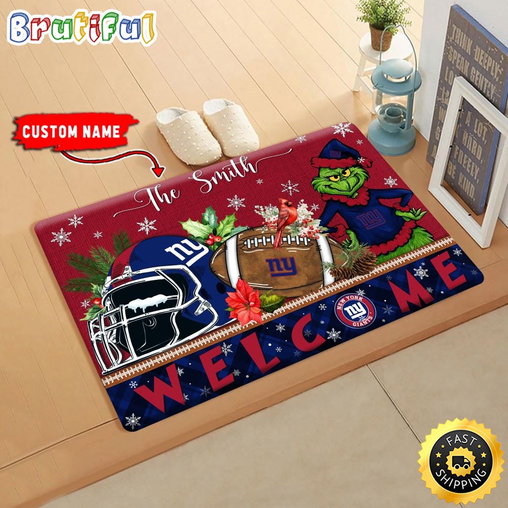 NFL New York Giants Doormat Grinch Christmas Welcome Custom Name Football Doormat vzwrib.jpg