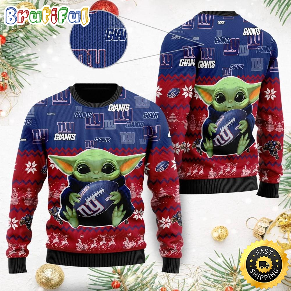 NFL New York Giants Ugly Christmas Sweater Baby Yoda Print Shirts fg2bma