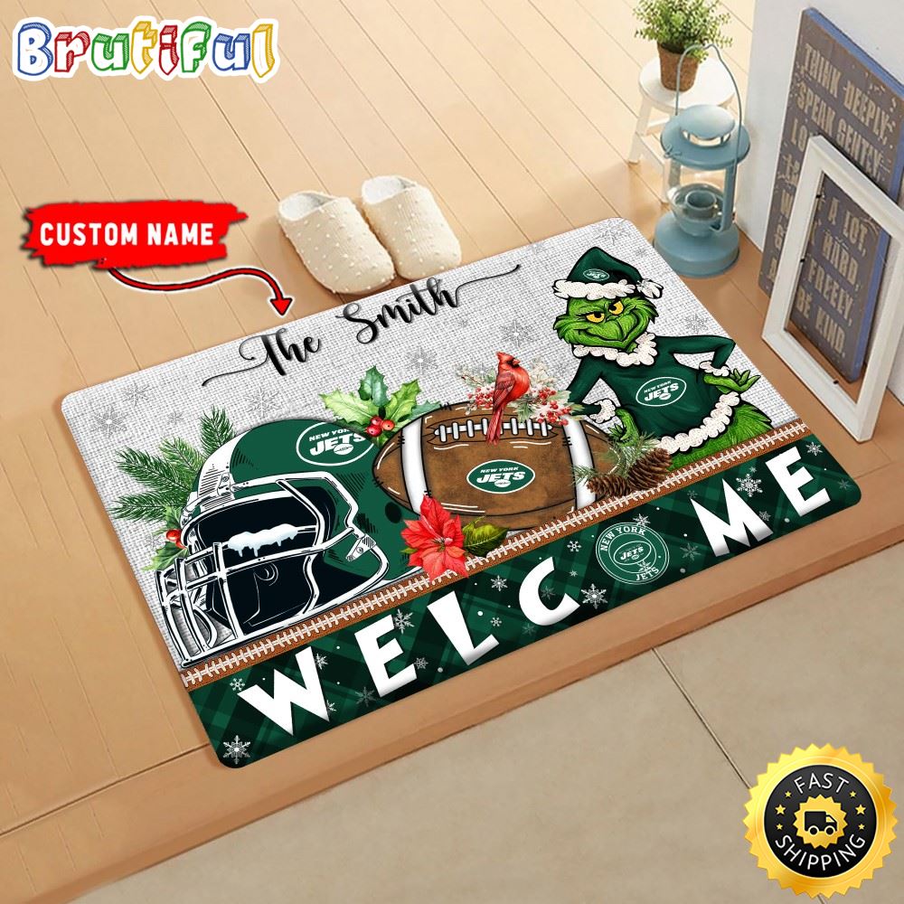 NFL New York Jets Doormat Grinch Christmas Welcome Custom Name Football Doormat y3f58c.jpg