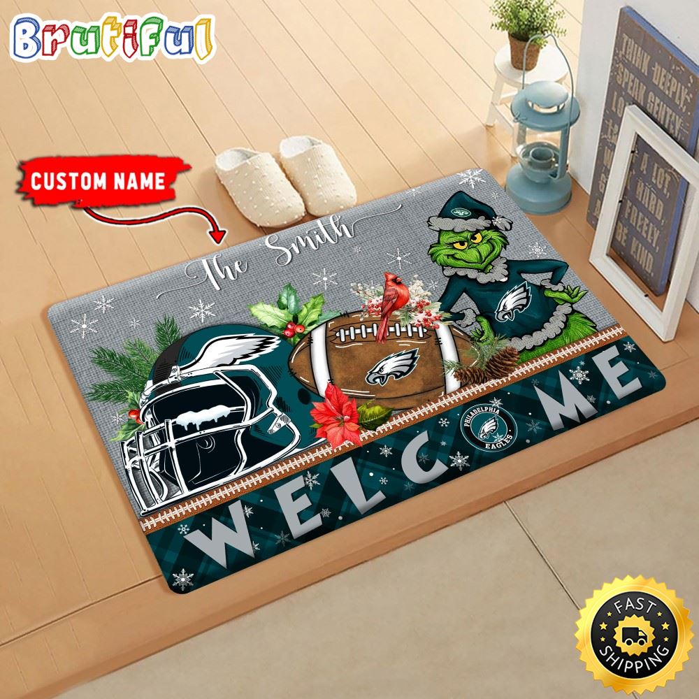NFL Philadelphia Eagles Doormat Grinch Christmas Welcome Custom Name Football Doormat phnssz.jpg