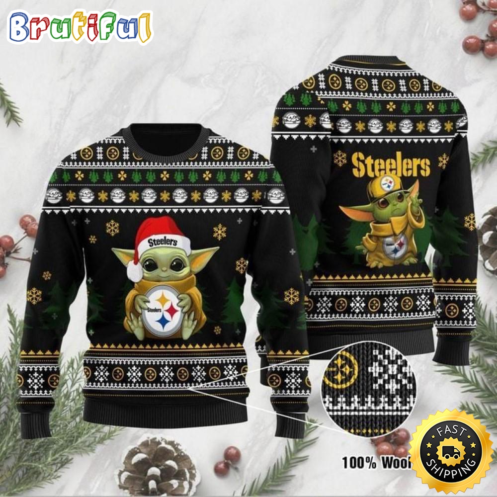 NFL Pittsburgh Steelers Ugly Christmas Sweater Baby Yoda 3D Sweater wdm5rv