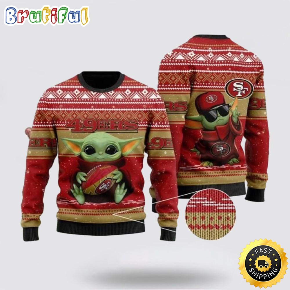 NFL San Francisco 49Ers Christmas Ugly Christmas Sweater Baby Yoda 3D Sweater nct52b