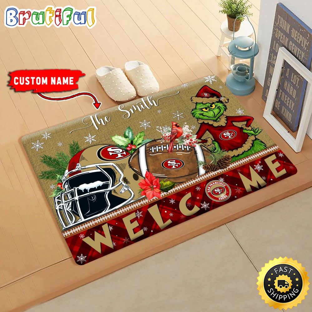 NFL San Francisco 49ers Doormat Grinch Christmas Welcome Custom Name Football Doormat gr5xjz.jpg