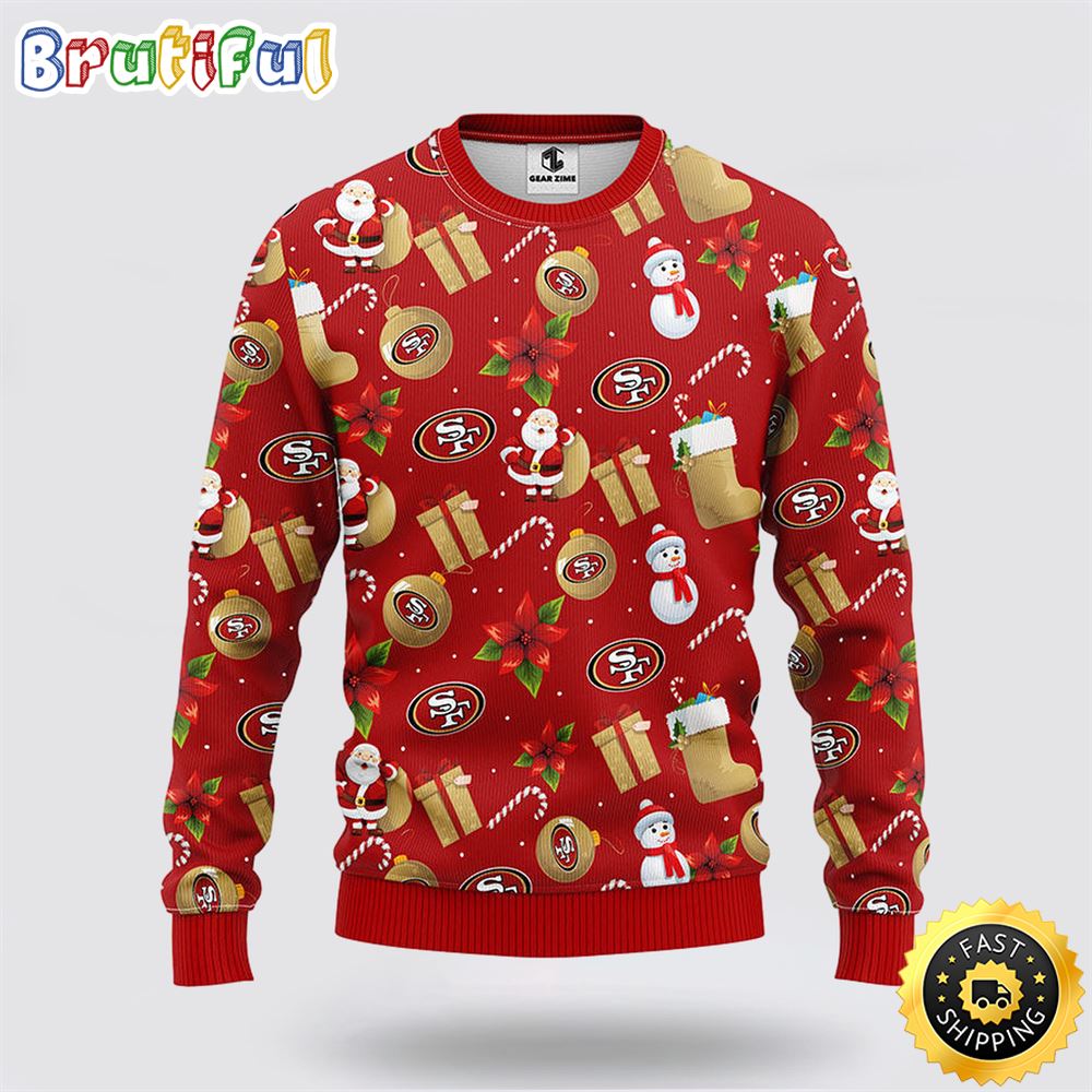 NFL San Francisco 49ers Ugly Sweater Santa Claus Snowman Ugly Christmas Sweater quduho.jpg
