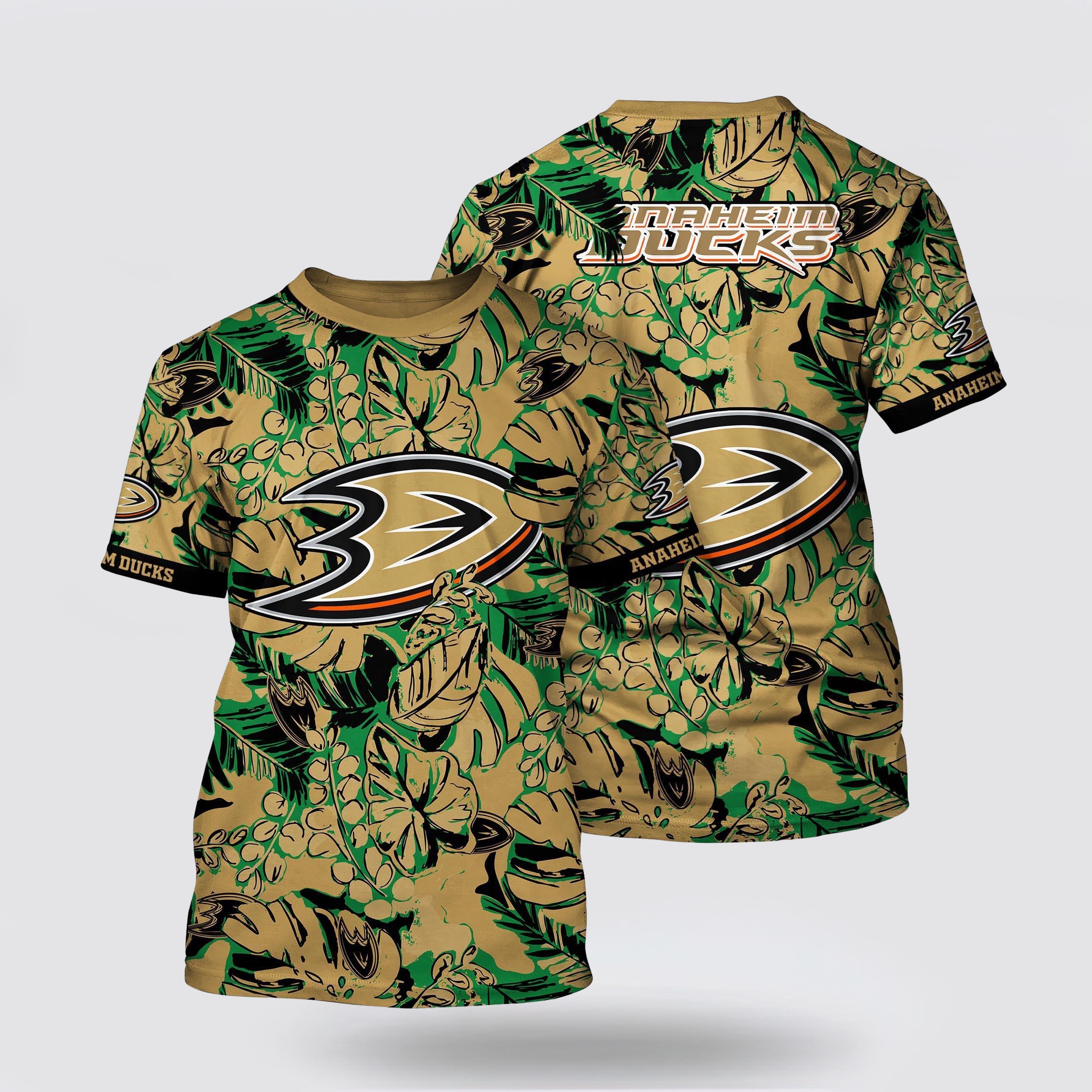 NHL Anaheim Ducks All Over Print T Shirt Tropical Leaf Pattern Summer T Shirt 1 b6mlrv.jpg