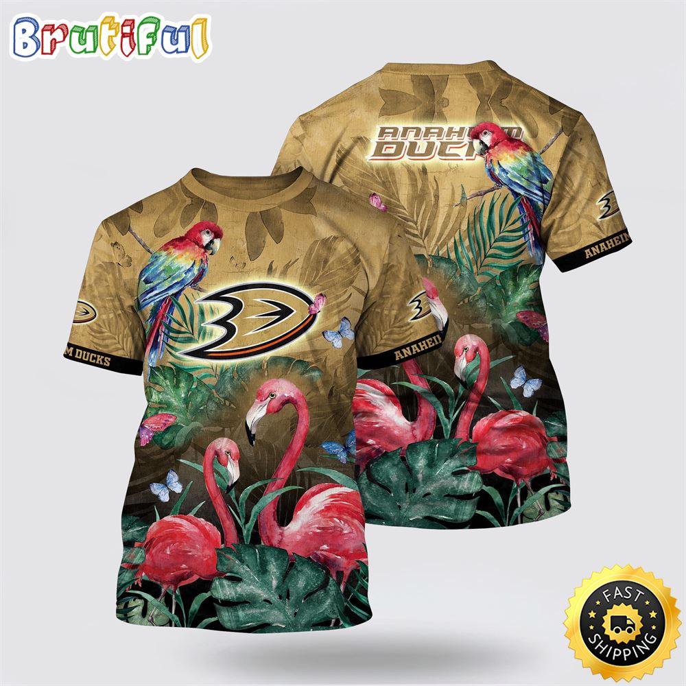 NHL Anaheim Ducks All Over Print T Shirt Tropical Parrot And Flamingo Motifs Summer T Shirt 1 v402h1.jpg