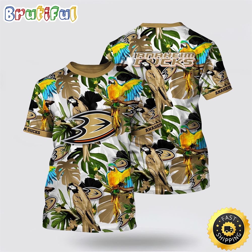 NHL Anaheim Ducks All Over Print T Shirt Tropical Parrot Pattern Summer T Shirt 1 q9hw2r.jpg