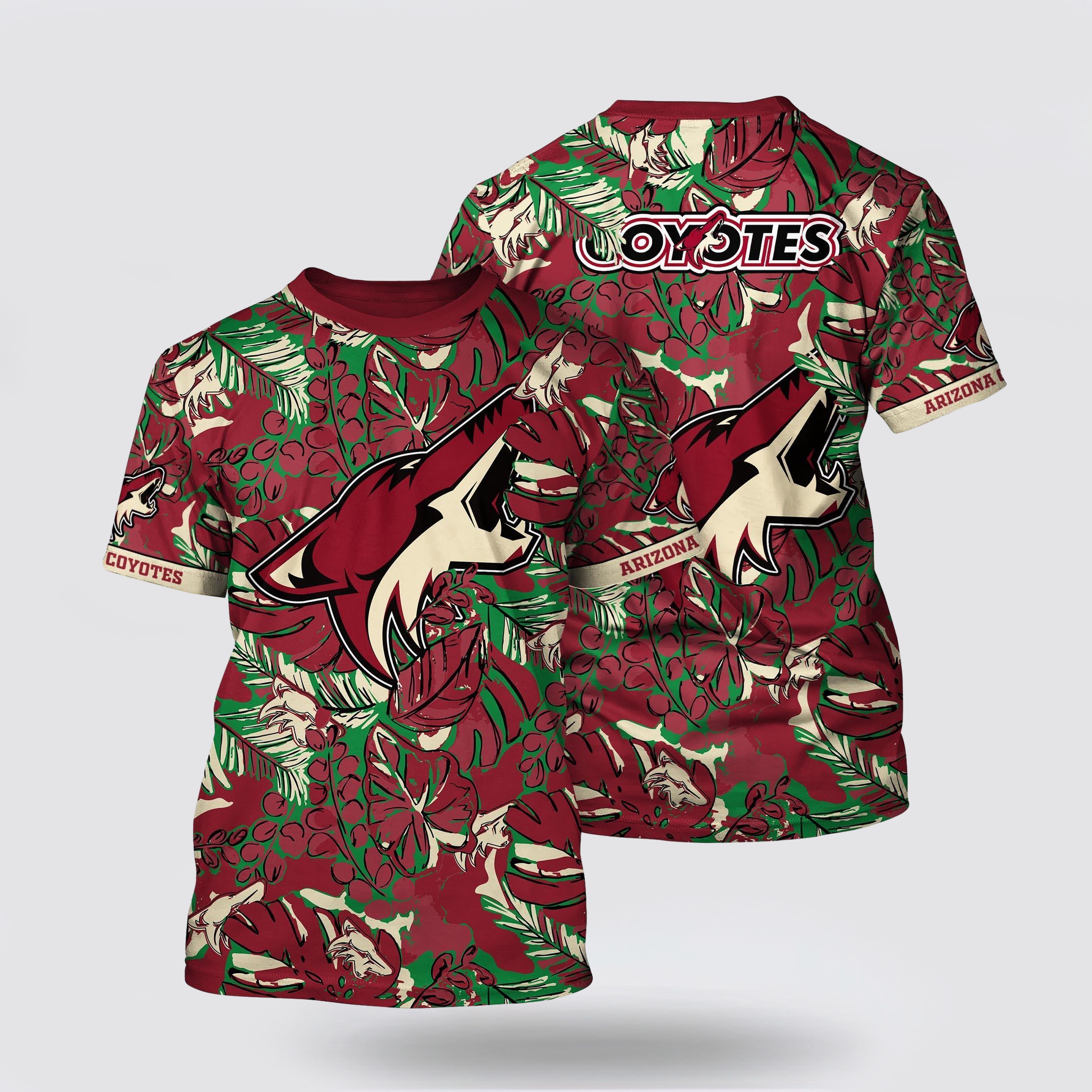 NHL Arizona Coyotes All Over Print T Shirt Tropical Leaf Pattern Summer T Shirt 1 yhmxu3.jpg