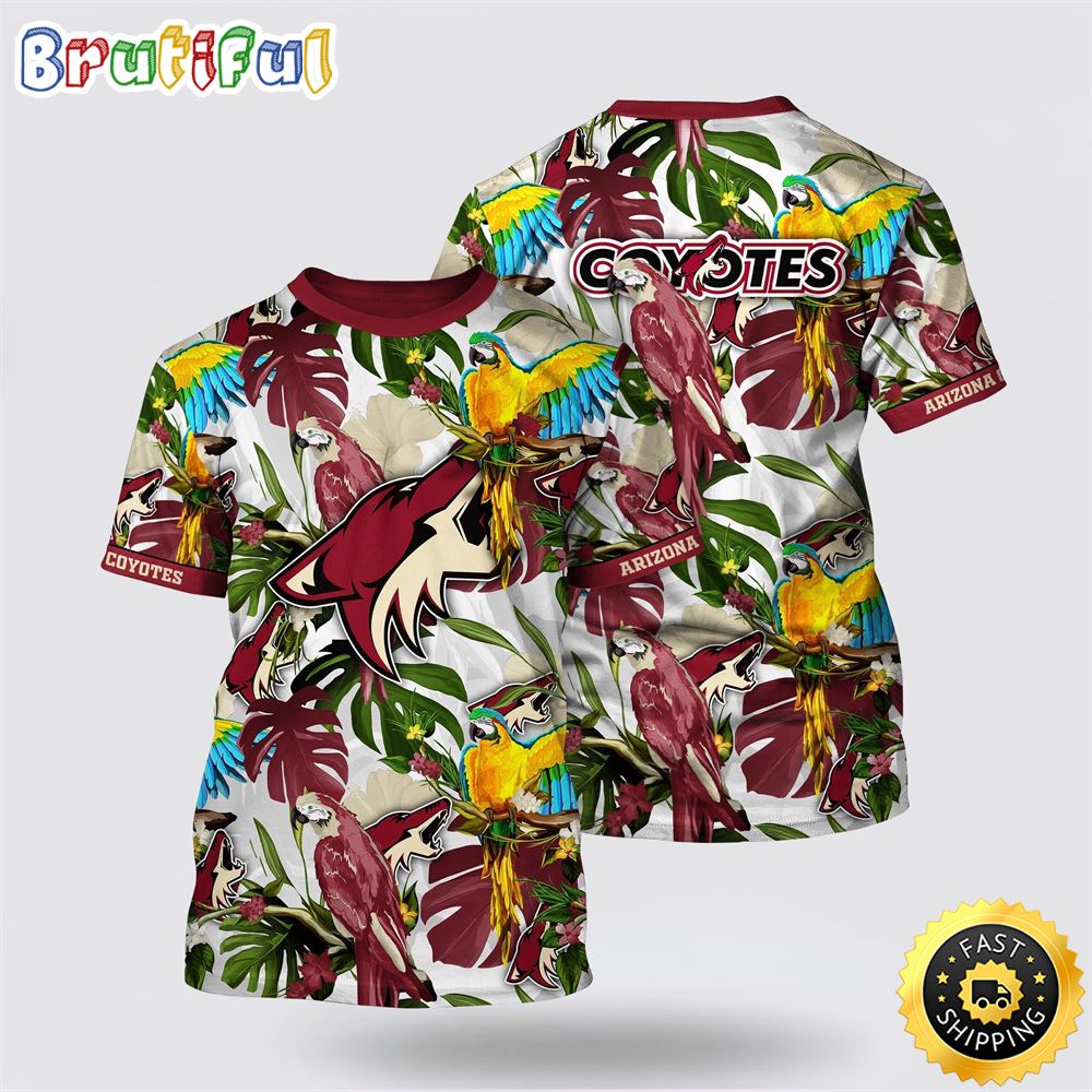 NHL Arizona Coyotes All Over Print T Shirt Tropical Parrot Pattern Summer T Shirt 1 vhl8rf.jpg