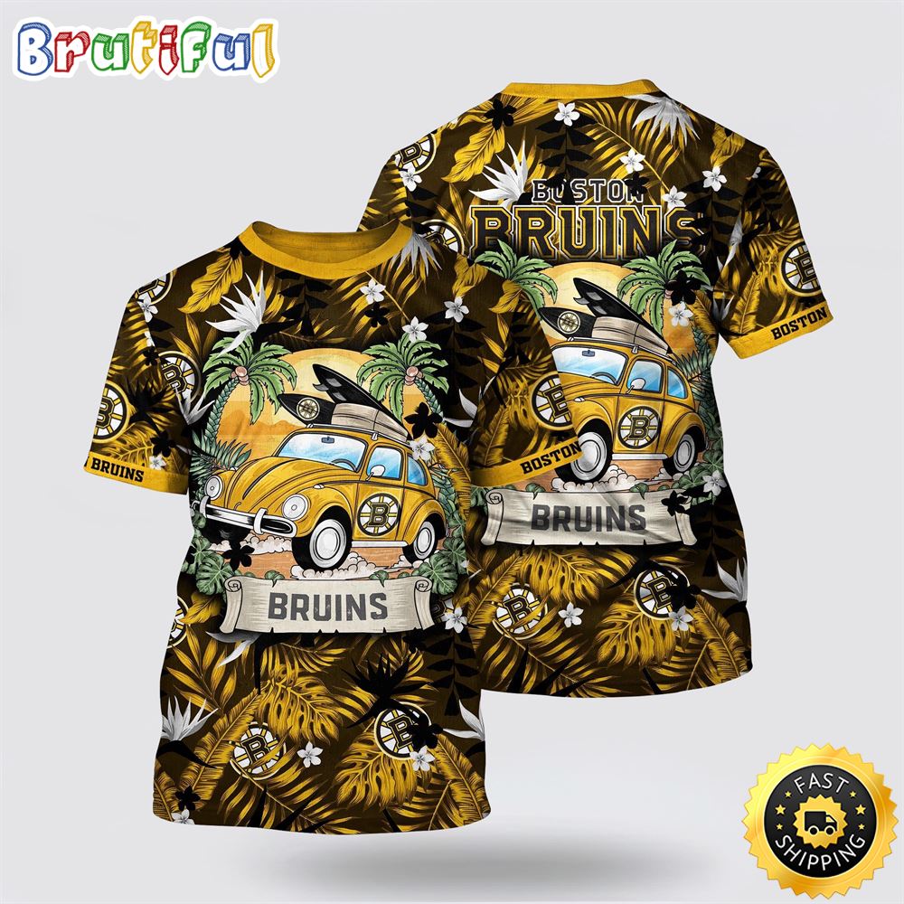 NHL Boston Bruins All Over Print T Shirt Tropical Forest Motif Car Traveling Summer T Shirt 1 zcggbc.jpg