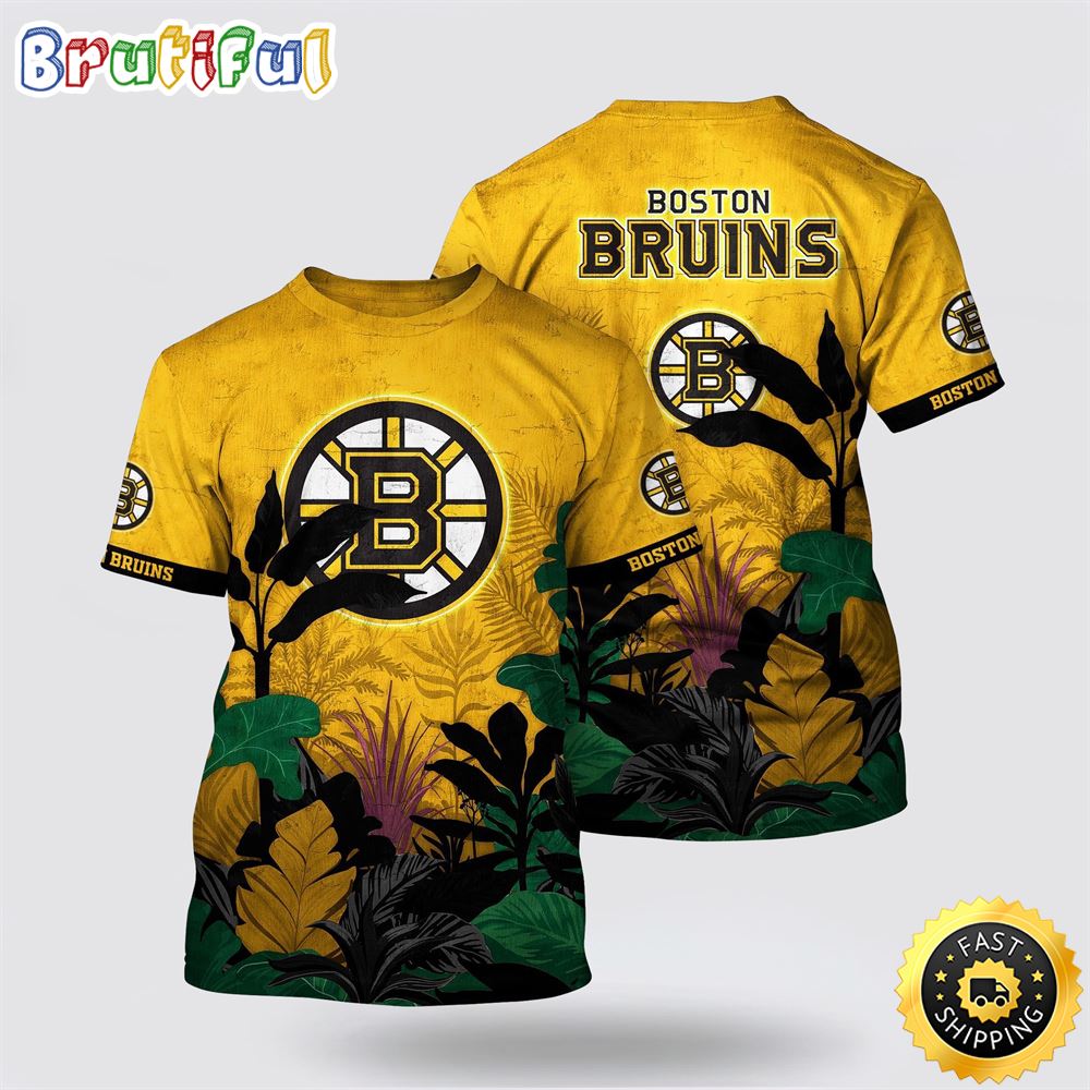 NHL Boston Bruins All Over Print T Shirt Tropical Forest Motifs Summer T Shirt 1 c5qets.jpg