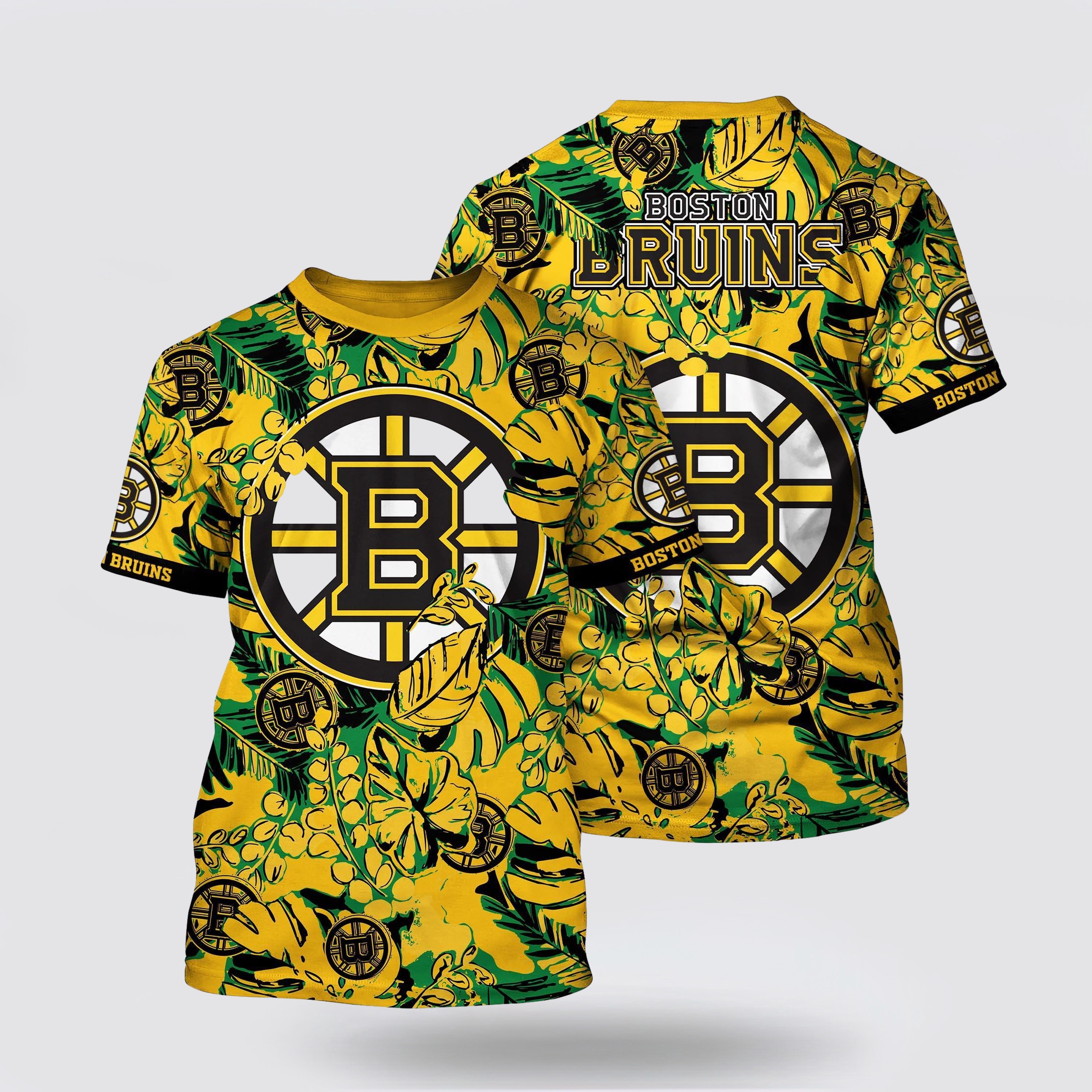 NHL Boston Bruins All Over Print T Shirt Tropical Leaf Pattern Summer T Shirt 1 z4hi7u.jpg