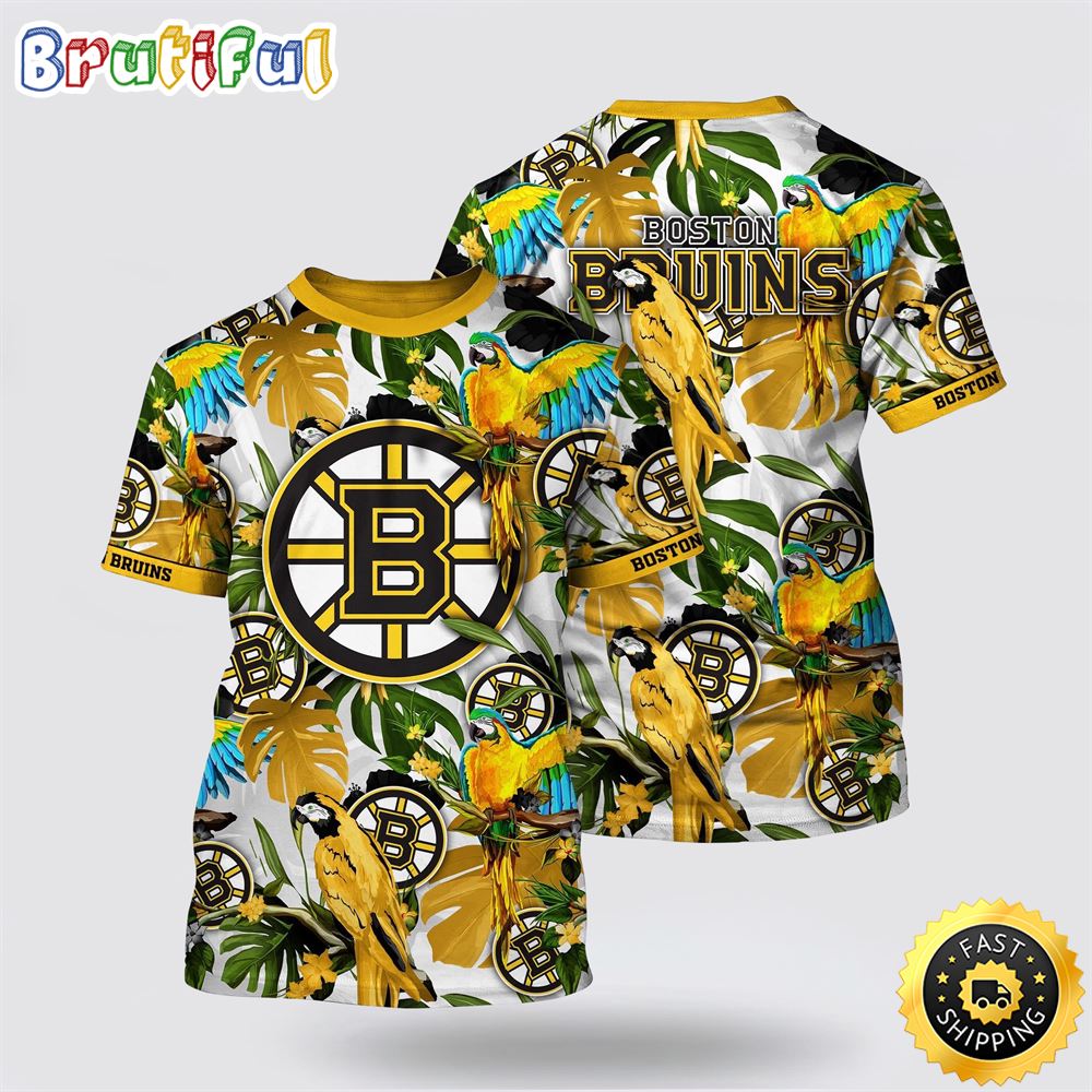 NHL Boston Bruins All Over Print T Shirt Tropical Parrot Pattern Summer T Shirt 1 ccd94q.jpg