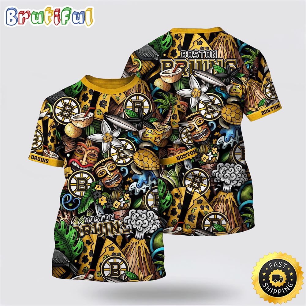 NHL Boston Bruins All Over Print T Shirt Tropical Tiki Pattern Summer T Shirt 1 irlfcb.jpg