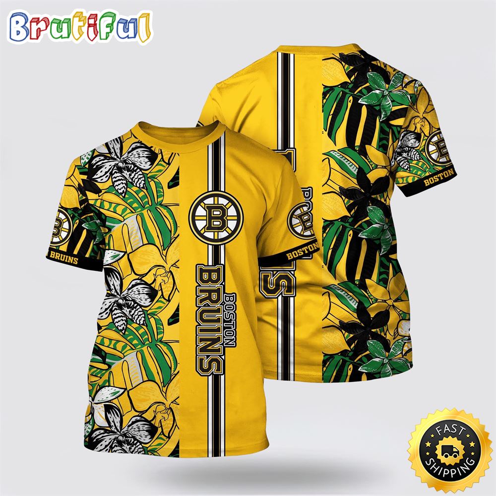 NHL Boston Bruins All Over Print T Shirt Tropical Tropical Forest Floral Pattern Summer T Shirt 1 xfreac.jpg