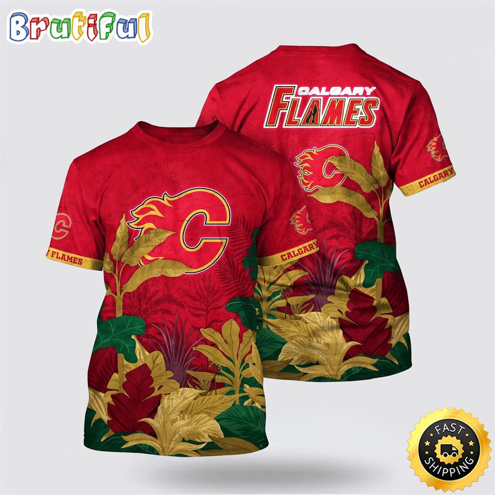 NHL Calgary Flames All Over Print T Shirt Tropical Forest Motifs Summer T Shirt 1 g29bkq.jpg